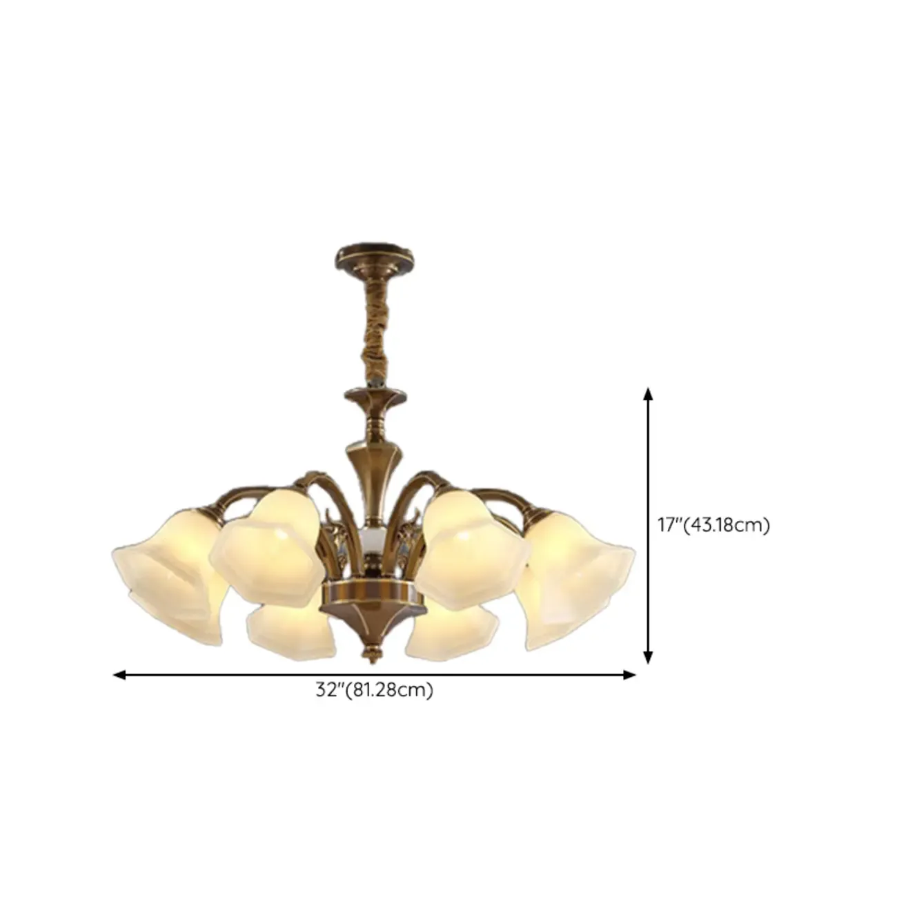  Classic Floral Brass Chandelier for Living Room with Beige Shade Image - 23