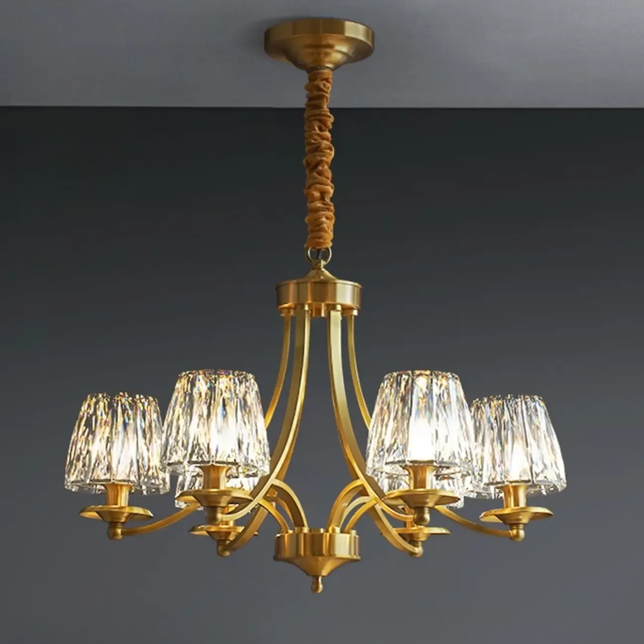 6-Light Vintage Crystal LED Chandelier with Adjustable Height Image - 2