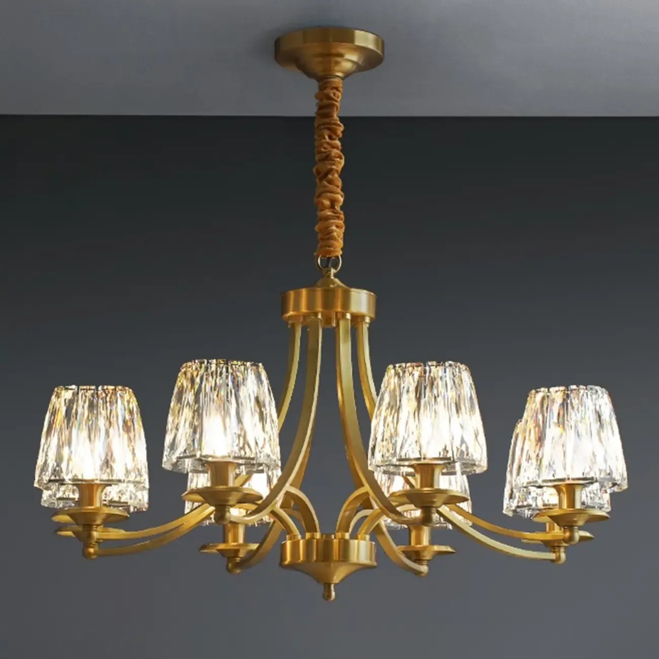 6-Light Vintage Crystal LED Chandelier with Adjustable Height Image - 4