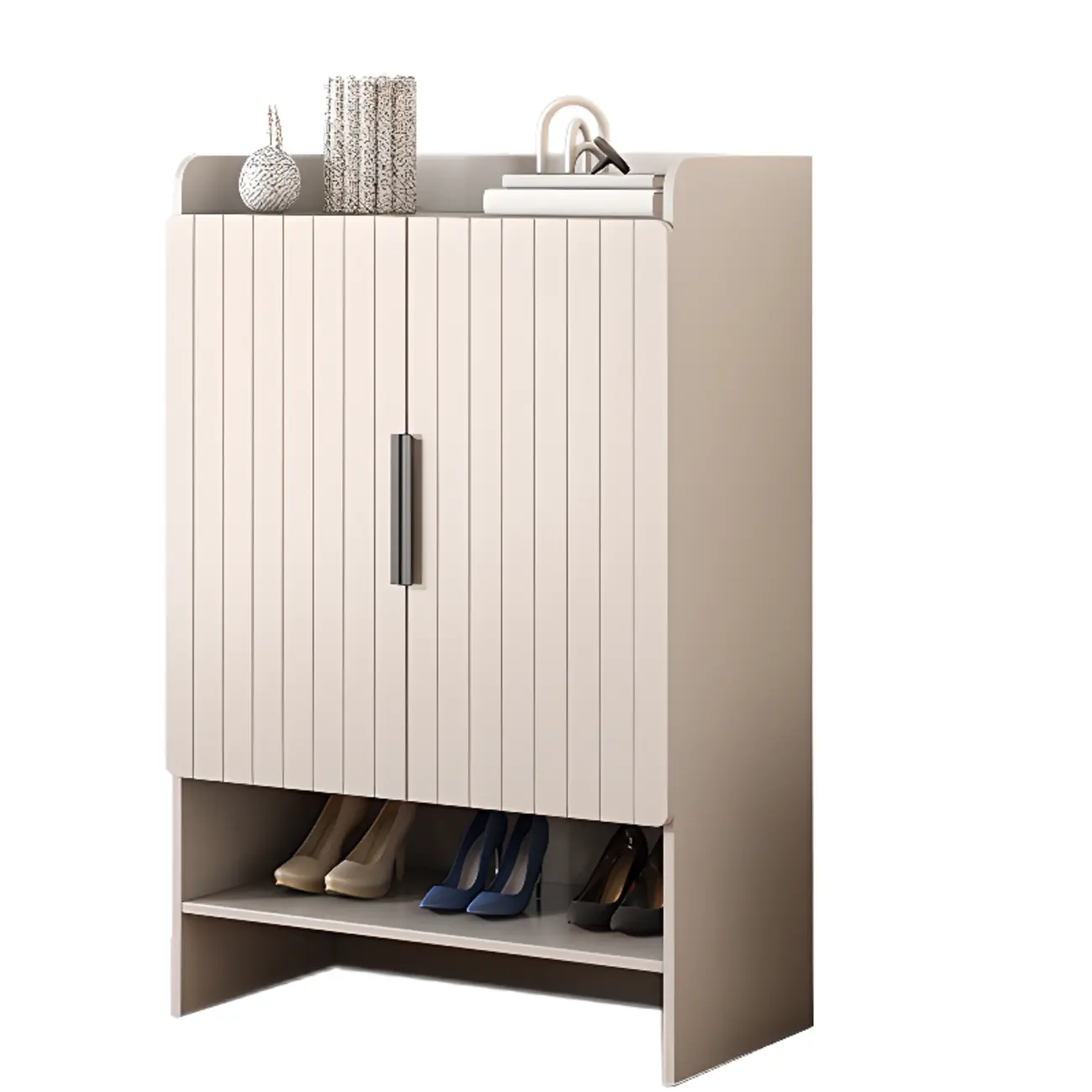 Vertical Wooden White Shoe Cabinet with Doors Image - 3 | homeyfad