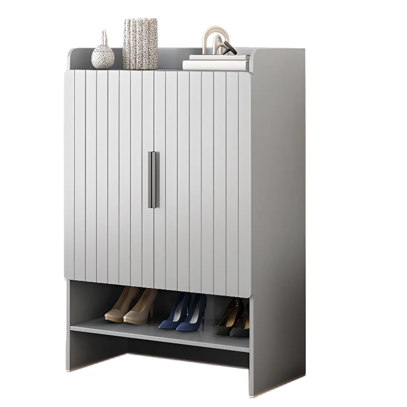 Vertical Wooden White Shoe Cabinet with Doors Image - 6 | homeyfad