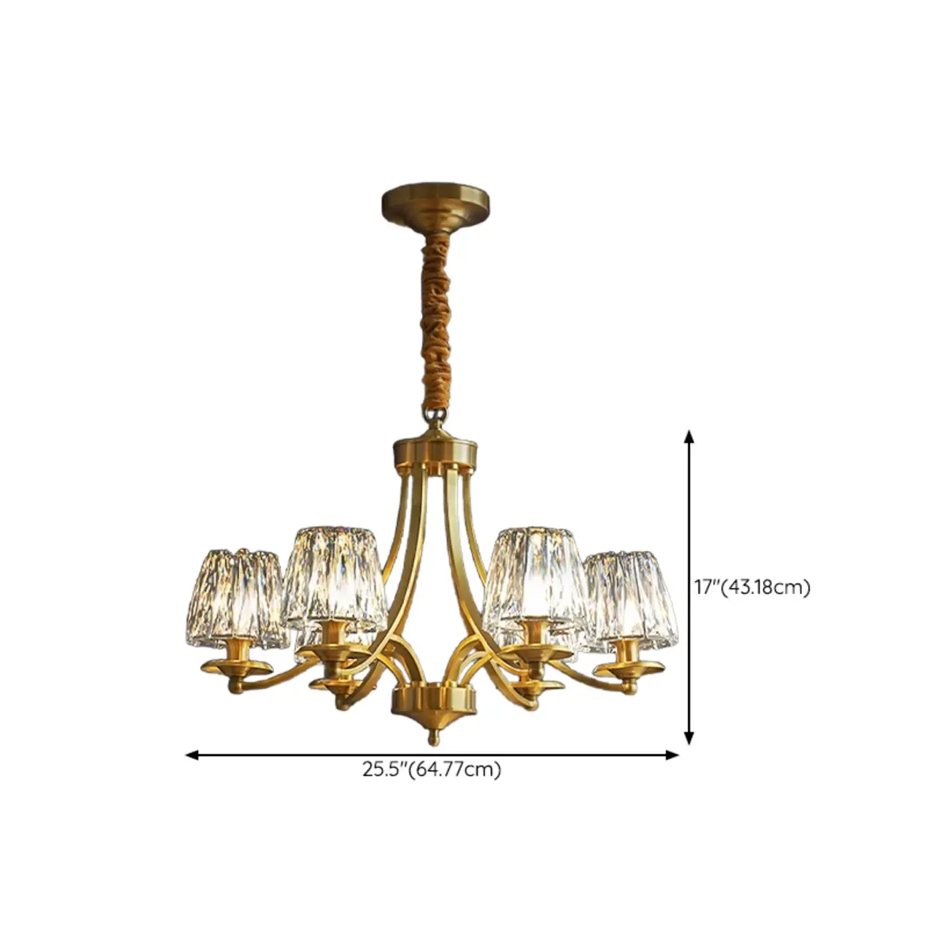 6-Light Vintage Crystal LED Chandelier with Adjustable Height #size
