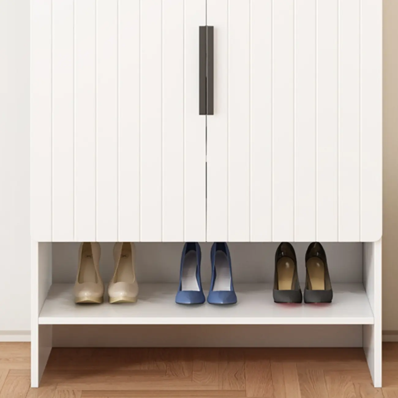 Vertical Wooden White Shoe Cabinet with Doors Image - 9 | homeyfad