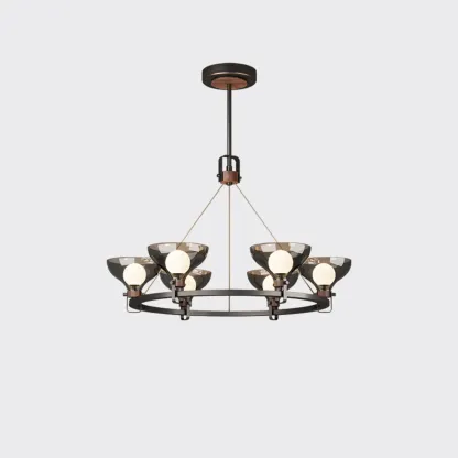 Black Industrial Metal Chandelier with Gray Glass Shade  Image - 2