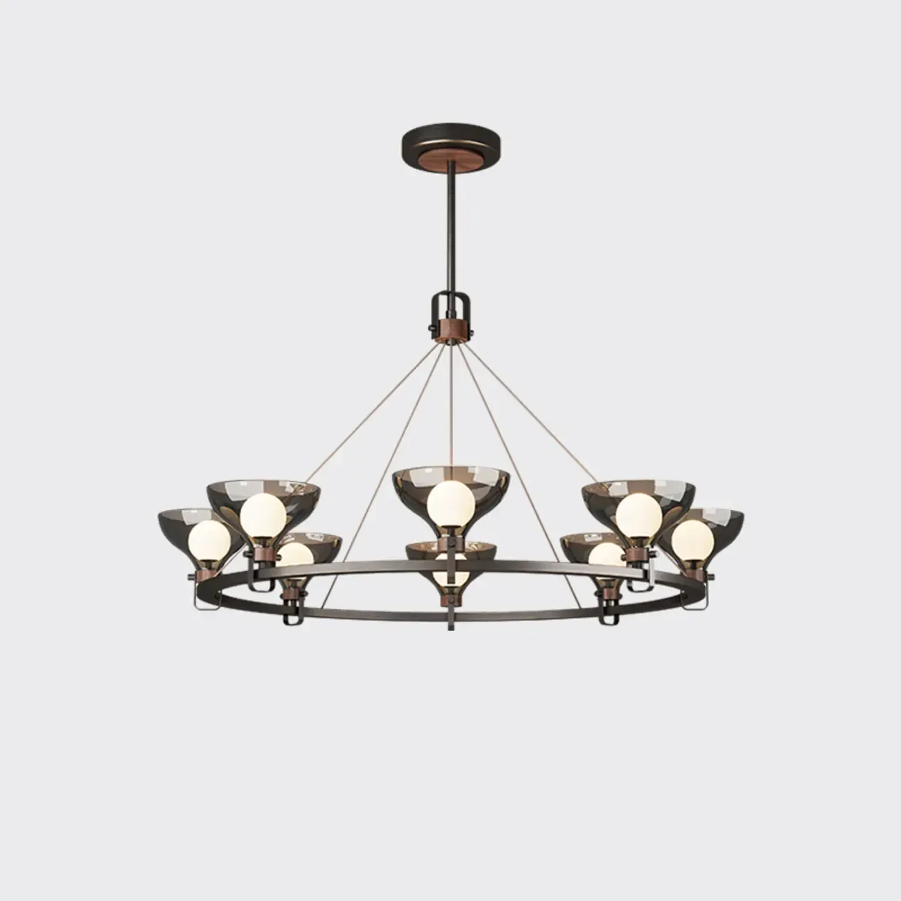 Black Industrial Metal Chandelier with Gray Glass Shade  Image - 3