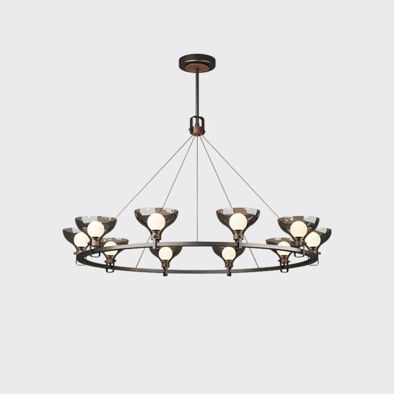 Black Industrial Metal Chandelier with Gray Glass Shade  Image - 5 | homeyfad