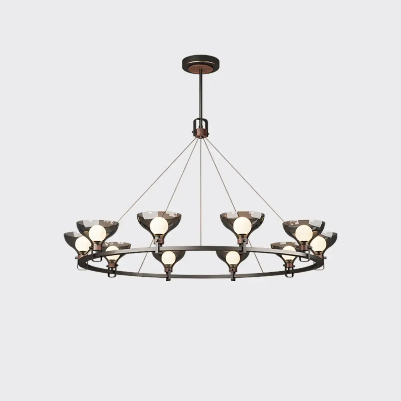 Black Industrial Metal Chandelier with Gray Glass Shade  Image - 5