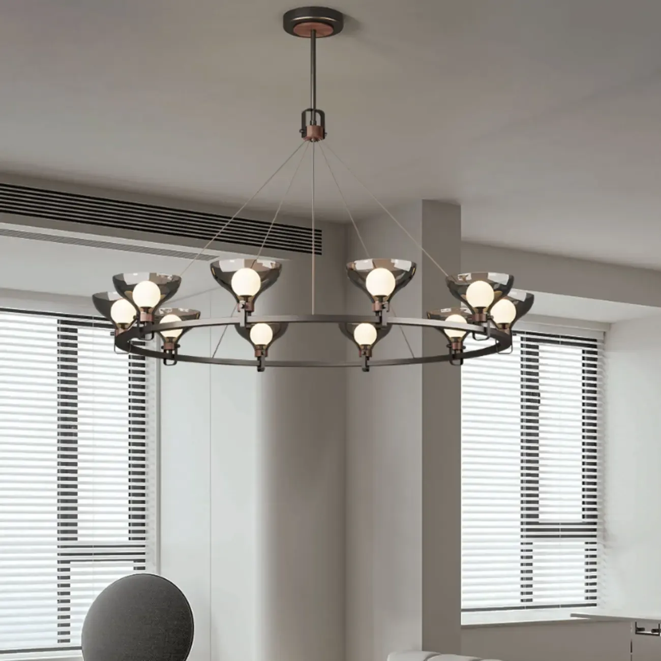 Black Industrial Metal Chandelier with Gray Glass Shade  Image - 6