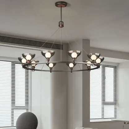 Black Industrial Metal Chandelier with Gray Glass Shade  Image - 6