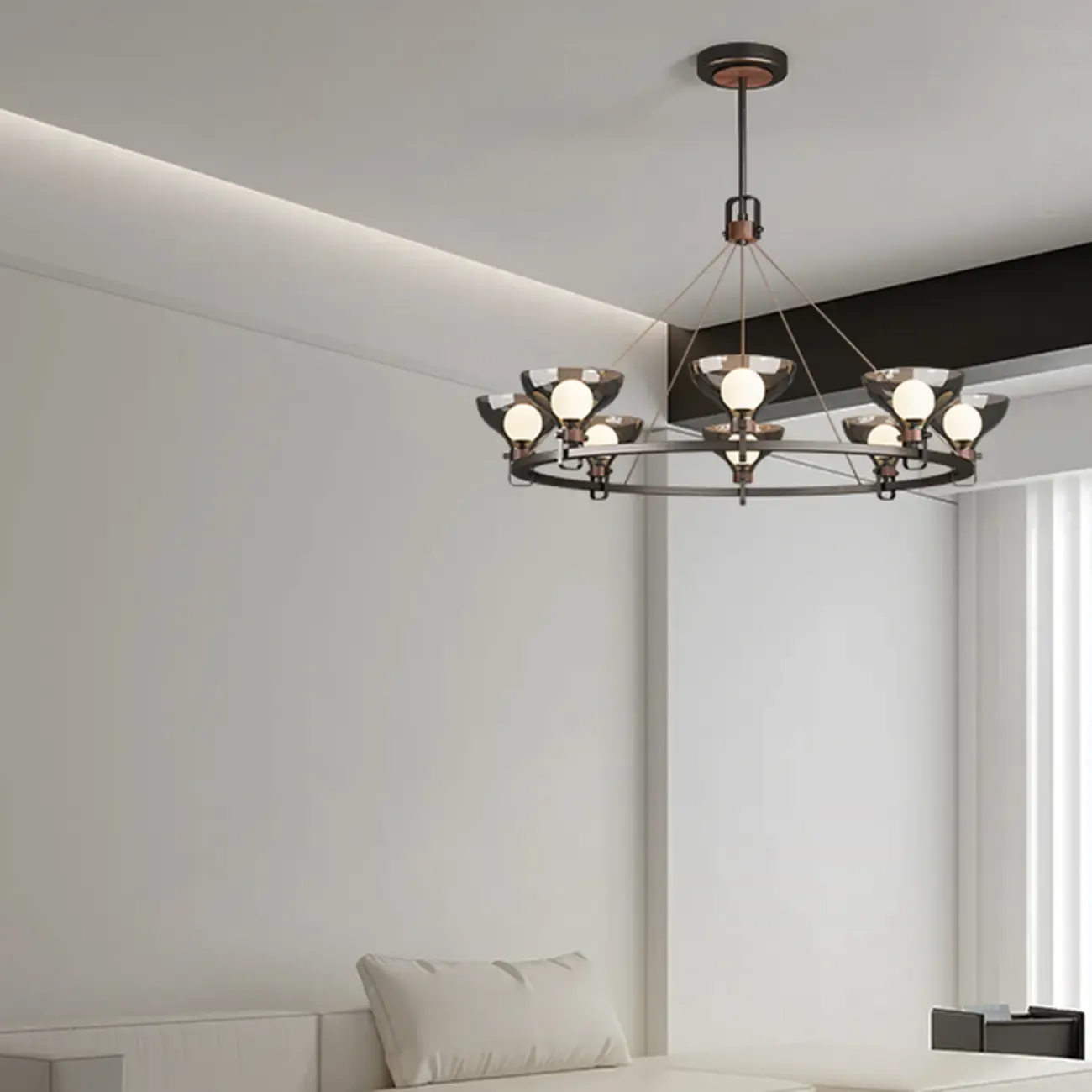 Black Industrial Metal Chandelier with Gray Glass Shade  Image - 7