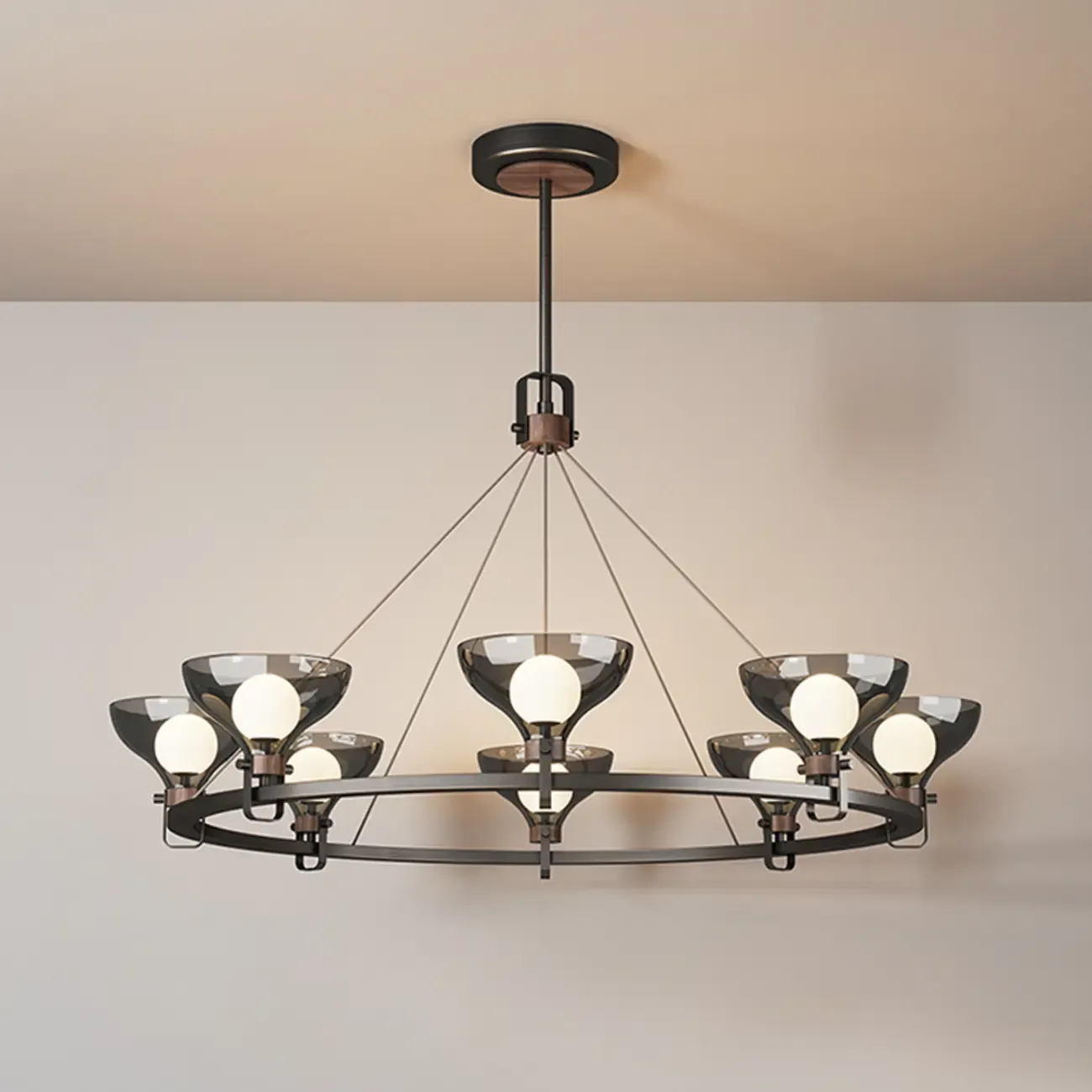 Black Industrial Metal Chandelier with Gray Glass Shade  Image - 8