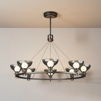 Black Industrial Metal Chandelier with Gray Glass Shade  Image - 8