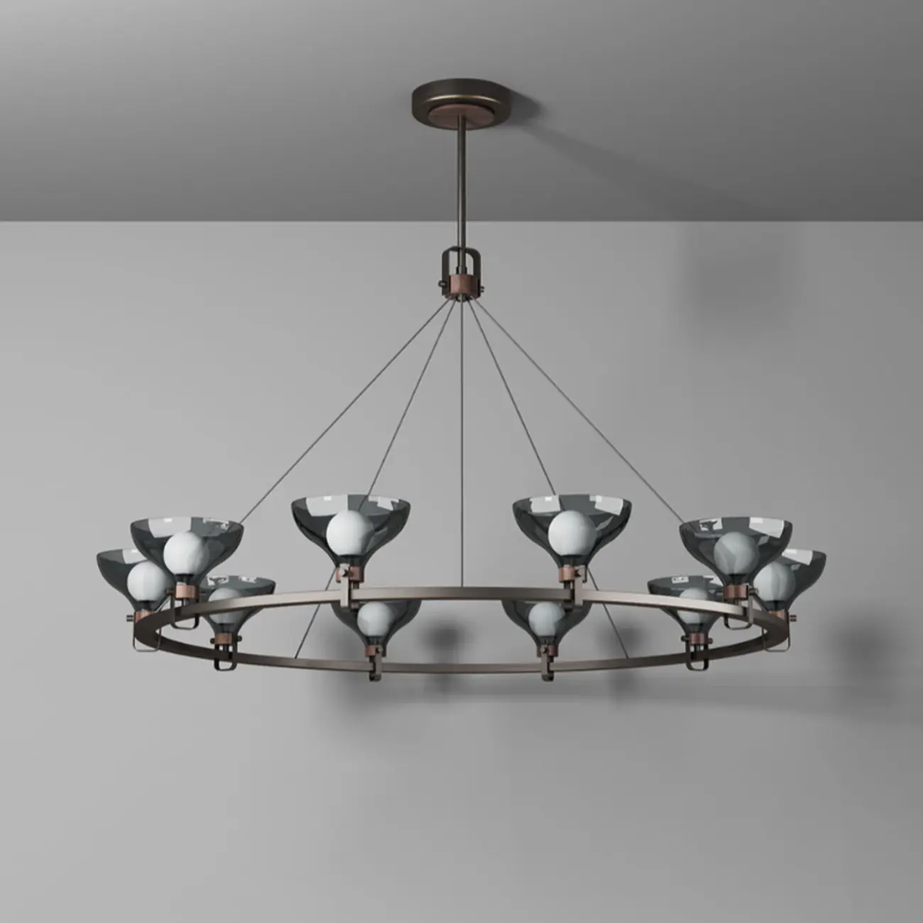 Black Industrial Metal Chandelier with Gray Glass Shade  Image - 9 | homeyfad