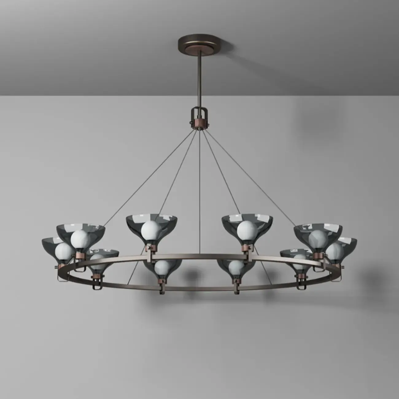 Black Industrial Metal Chandelier with Gray Glass Shade  Image - 9