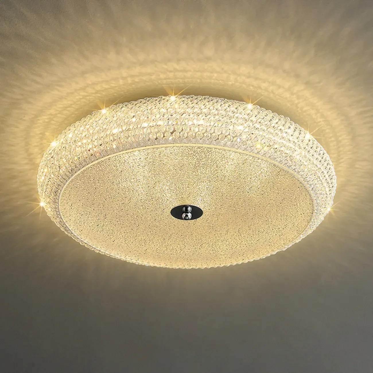 Simple Dimmable Crystal  Flush Ceiling Lamp for Living Room Image - 3