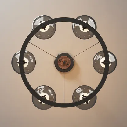 Black Industrial Metal Chandelier with Gray Glass Shade  Image - 10