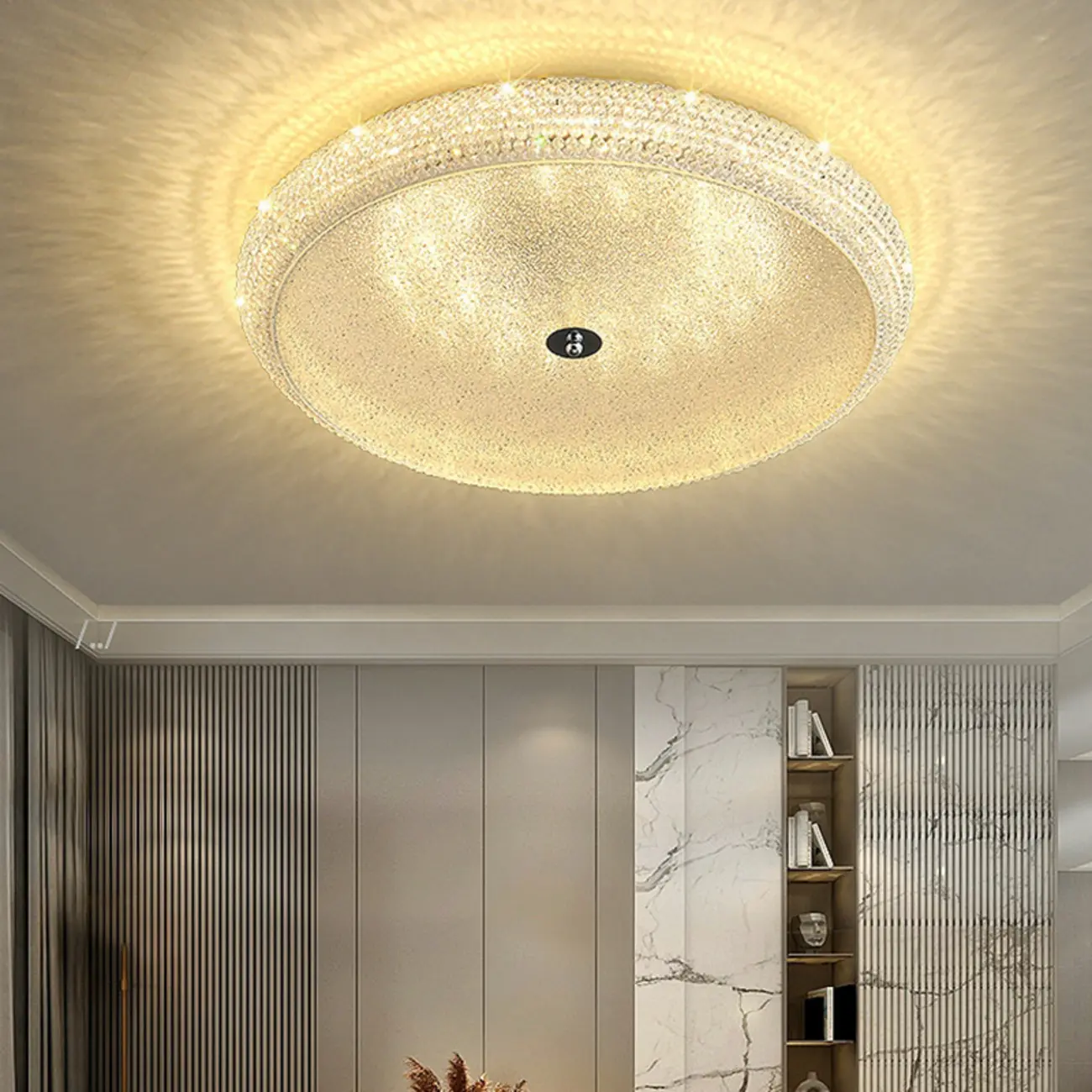 Simple Dimmable Crystal  Flush Ceiling Lamp for Living Room Image - 4 | homeyfad