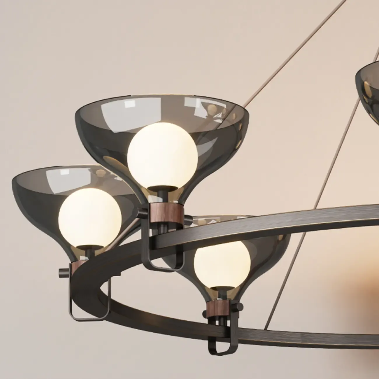 Black Industrial Metal Chandelier with Gray Glass Shade  Image - 11