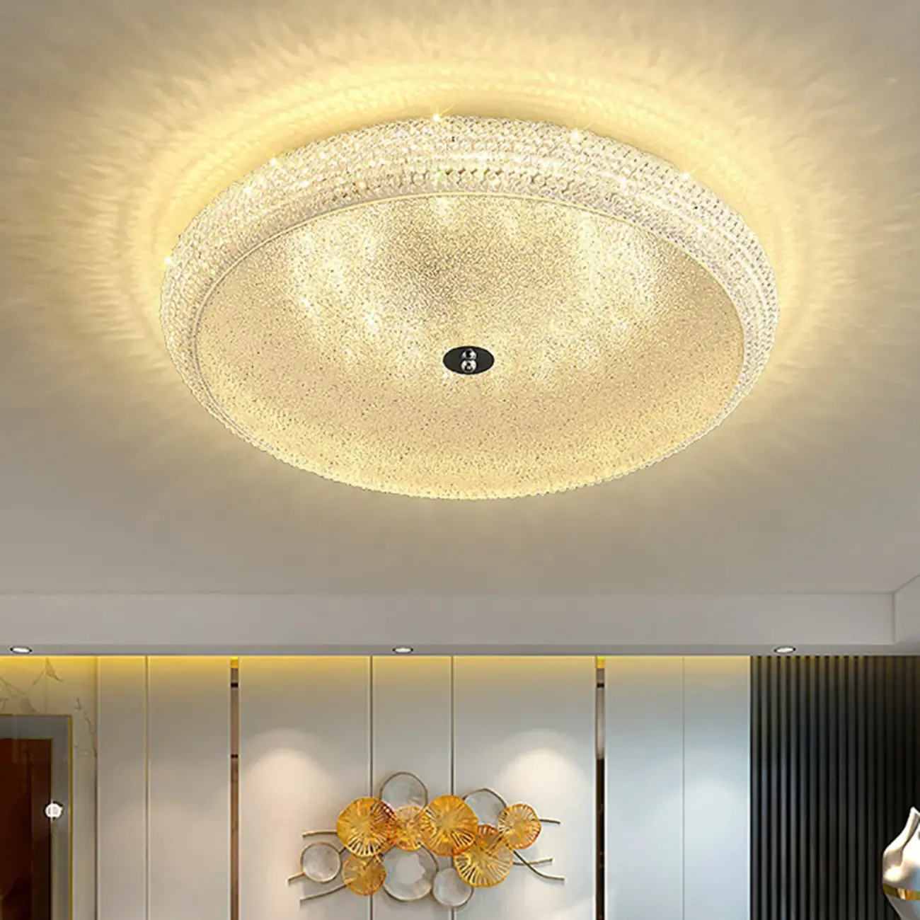 Simple Dimmable Crystal  Flush Ceiling Lamp for Living Room Image - 6