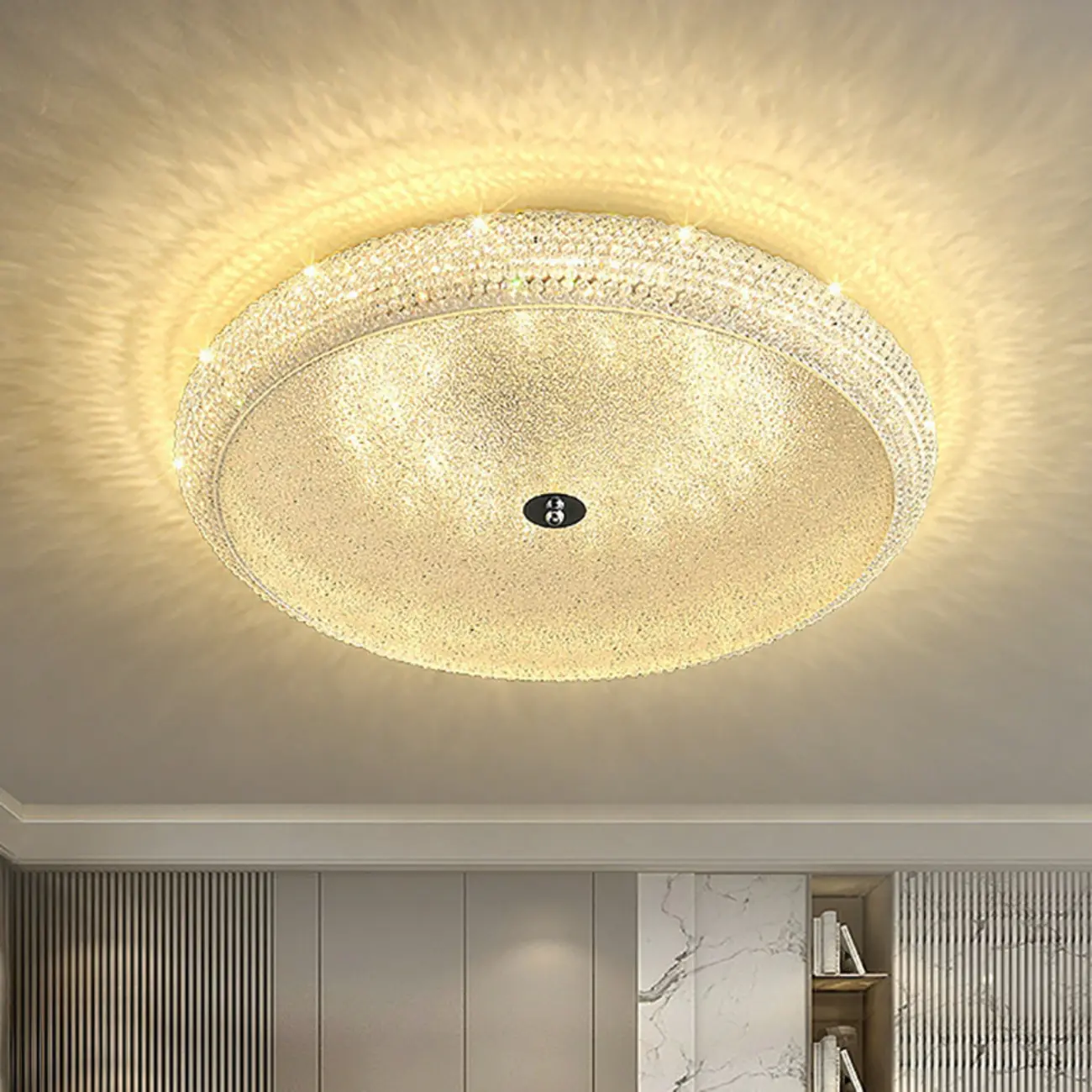 Simple Dimmable Crystal  Flush Ceiling Lamp for Living Room Image - 7 | homeyfad