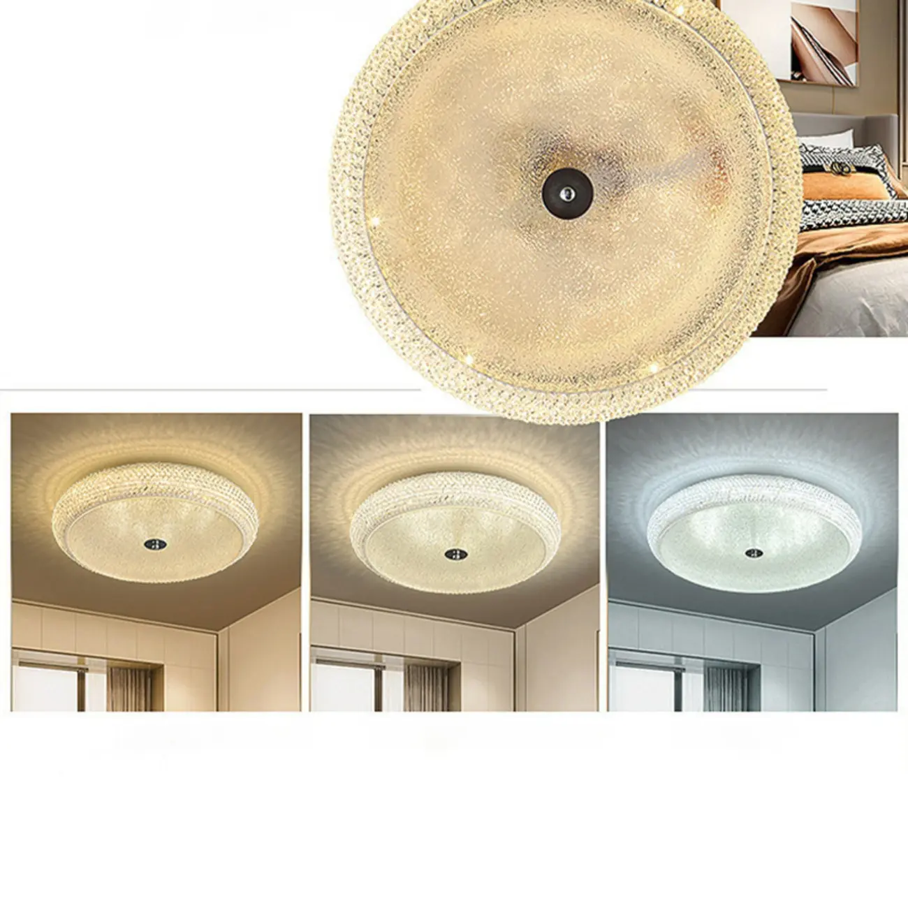 Simple Dimmable Crystal  Flush Ceiling Lamp for Living Room Image - 18 | homeyfad