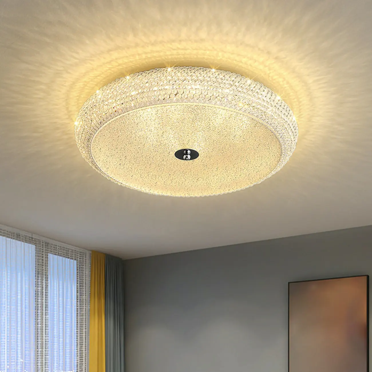 Simple Dimmable Crystal  Flush Ceiling Lamp for Living Room Image - 20 | homeyfad