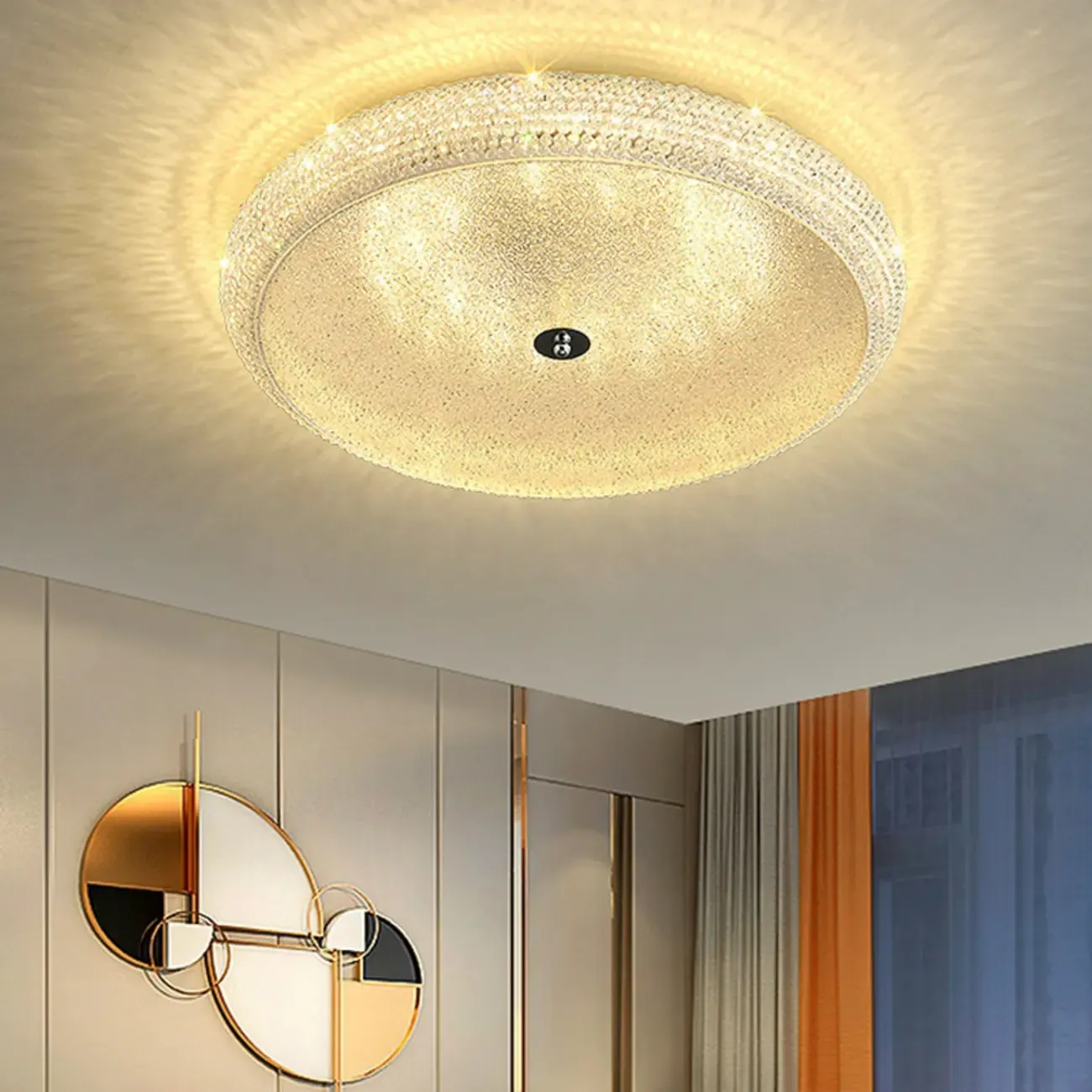 Simple Dimmable Crystal  Flush Ceiling Lamp for Living Room Image - 21