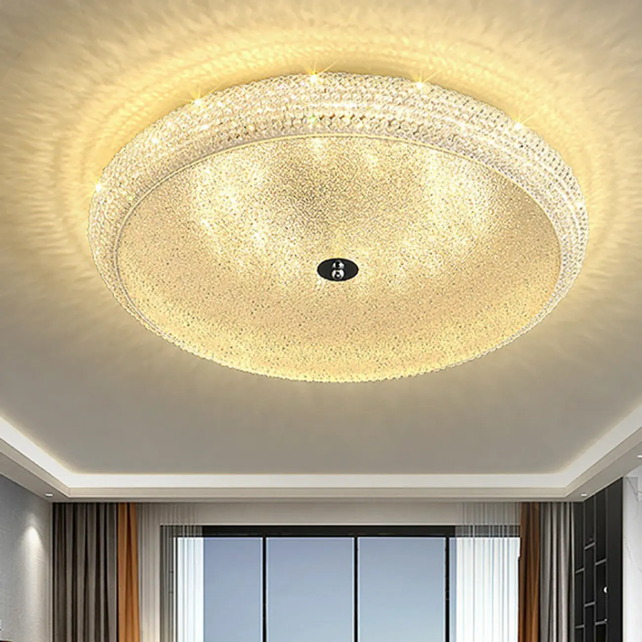 Simple Dimmable Crystal  Flush Ceiling Lamp for Living Room Image - 22 | homeyfad