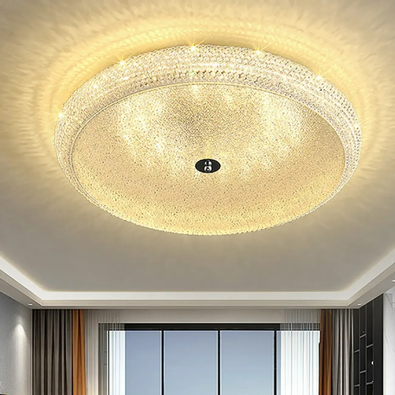 Simple Dimmable Crystal  Flush Ceiling Lamp for Living Room Image - 22