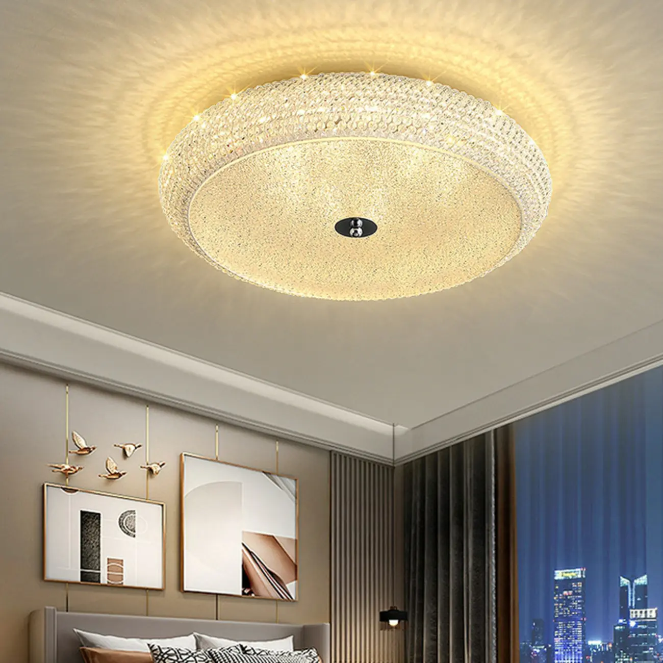 Simple Dimmable Crystal  Flush Ceiling Lamp for Living Room Image - 23 | homeyfad
