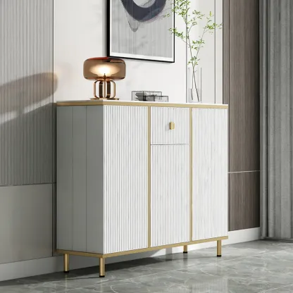 Modish White Metal Entryway Shoe Storage Cabinet Image - 2