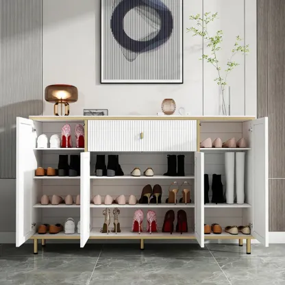 Modish White Metal Entryway Shoe Storage Cabinet Image - 4