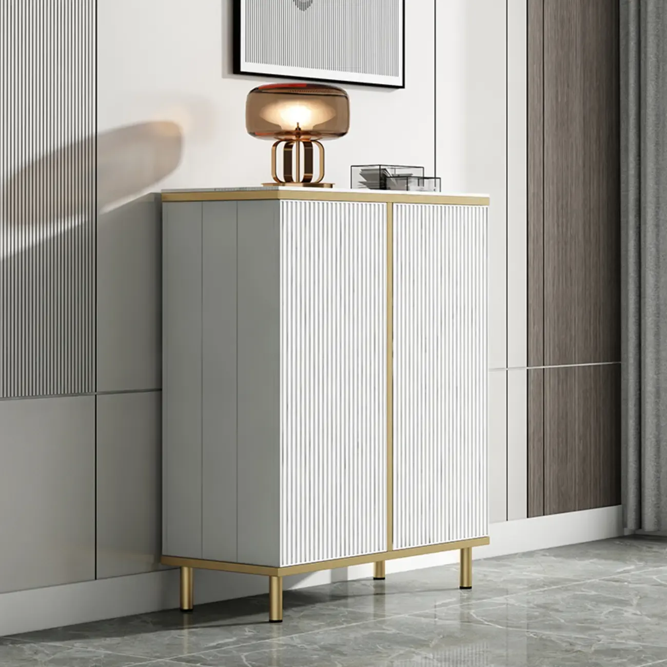 Modish White Metal Entryway Shoe Storage Cabinet Image - 3