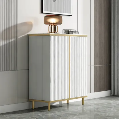 Modish White Metal Entryway Shoe Storage Cabinet Image - 3