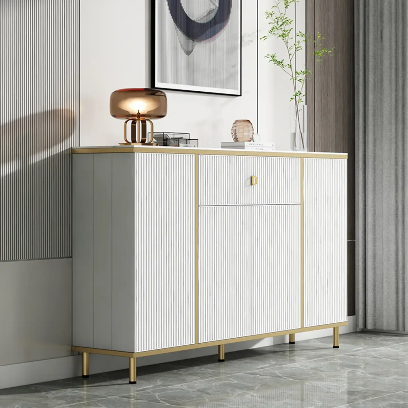 Modish White Metal Entryway Shoe Storage Cabinet Image - 1