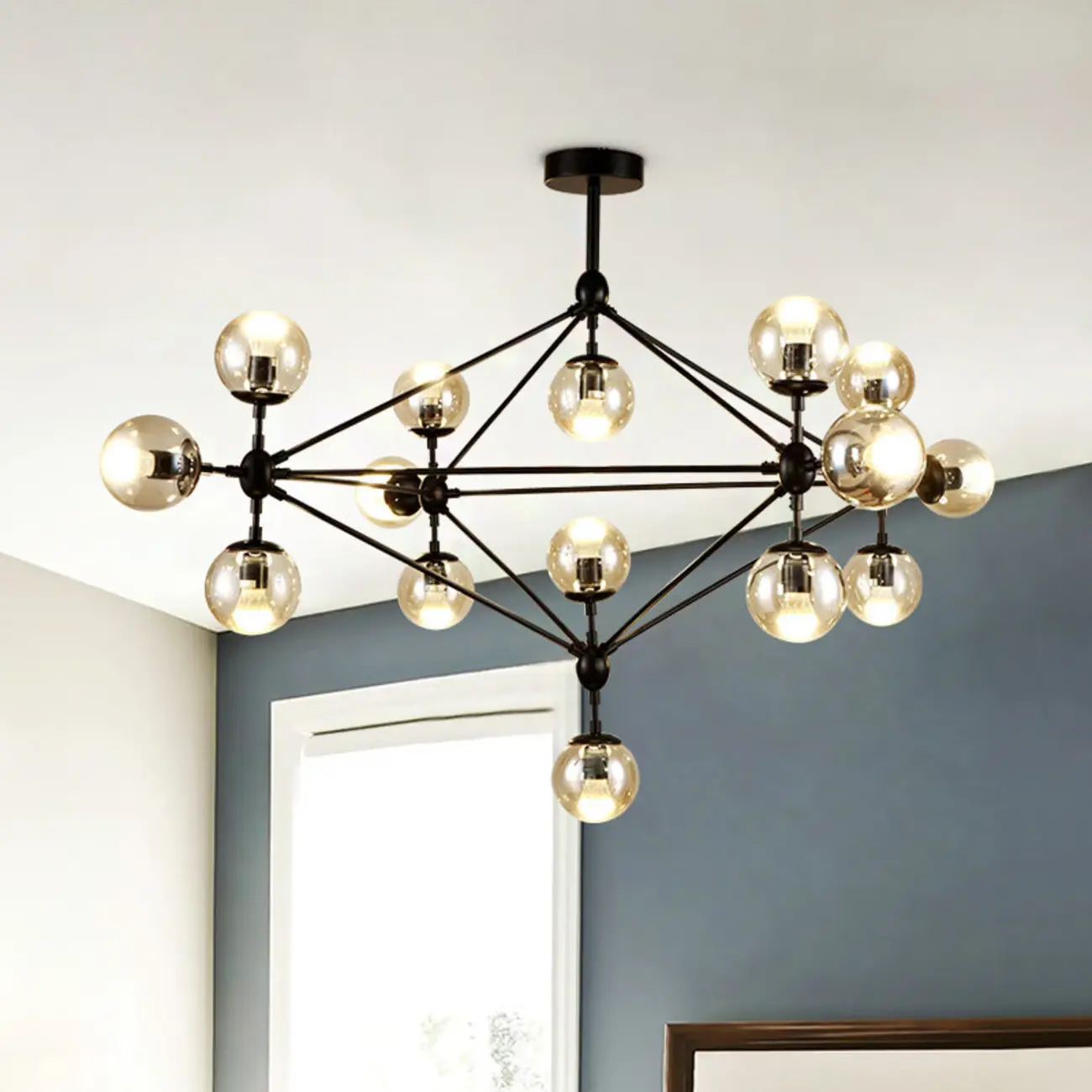 Multi-Light Modern Black LED Chandelier with Geometric Design Image - 1 | homeyfad