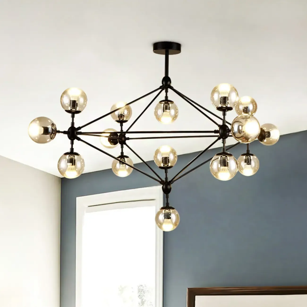 Multi-Light Modern Black LED Chandelier with Geometric Design Image - 1