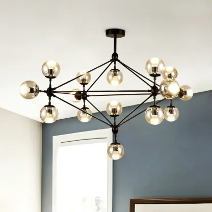 Multi-Light Modern Black LED Chandelier with Geometric Design Image - 1