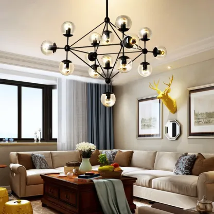 Multi-Light Modern Black LED Chandelier with Geometric Design Image - 3