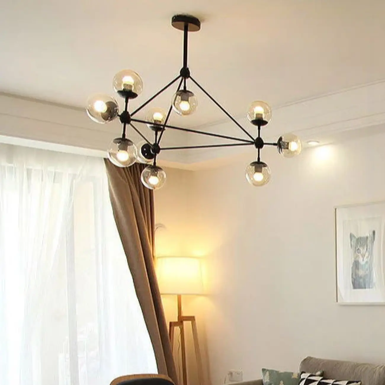 Multi-Light Modern Black LED Chandelier with Geometric Design Image - 15 | homeyfad