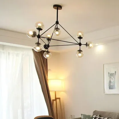 Multi-Light Modern Black LED Chandelier with Geometric Design Image - 15
