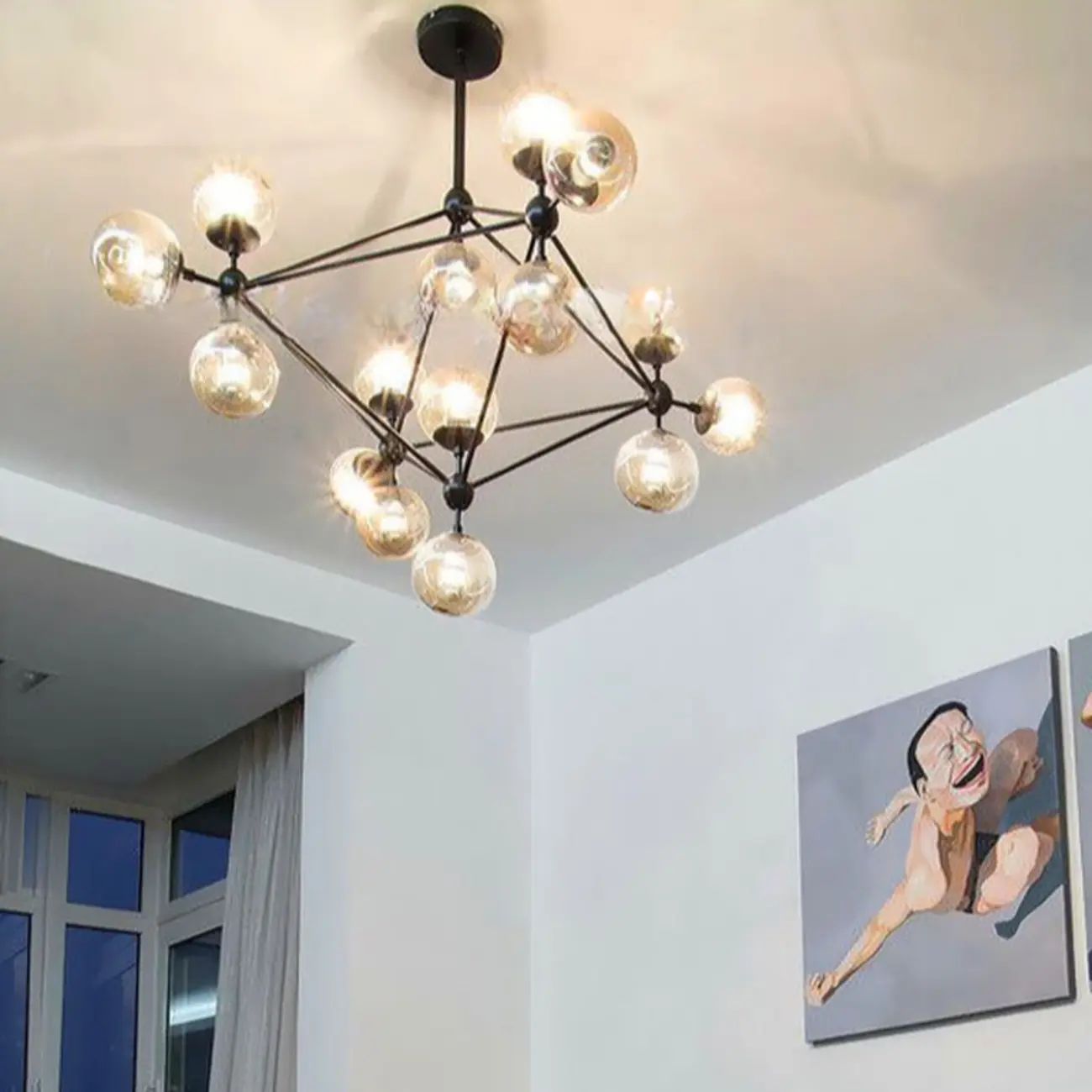 Multi-Light Modern Black LED Chandelier with Geometric Design Image - 17 | homeyfad