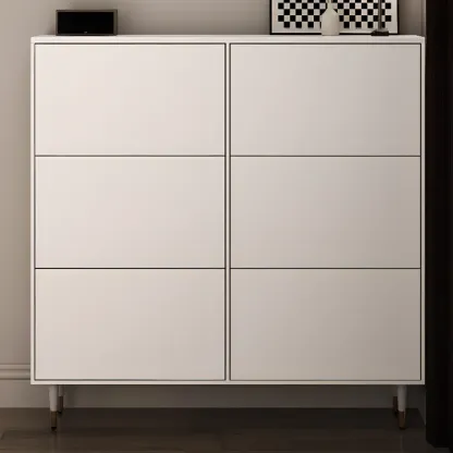 Modern White Wood Entryway Drop-Front Shoe Cabinet  Image - 2