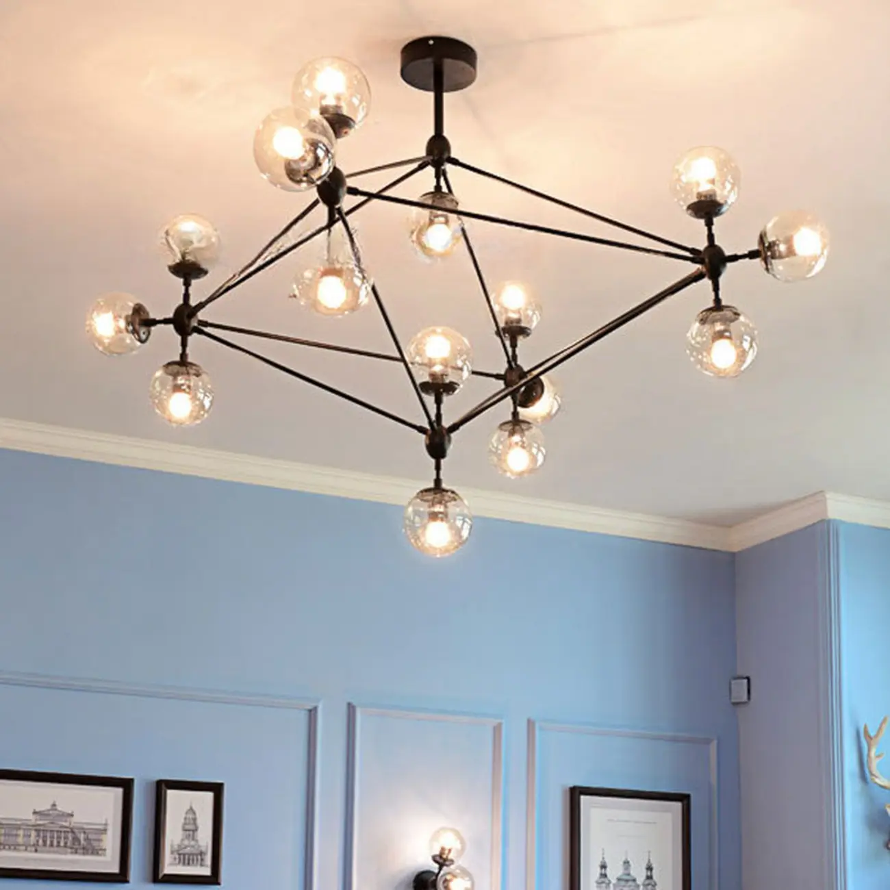 Multi-Light Modern Black LED Chandelier with Geometric Design Image - 19 | homeyfad