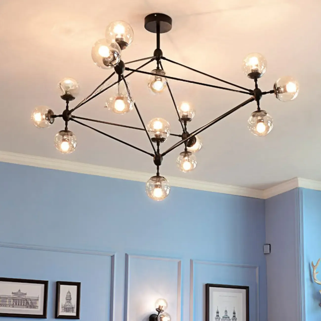 Multi-Light Modern Black LED Chandelier with Geometric Design Image - 19