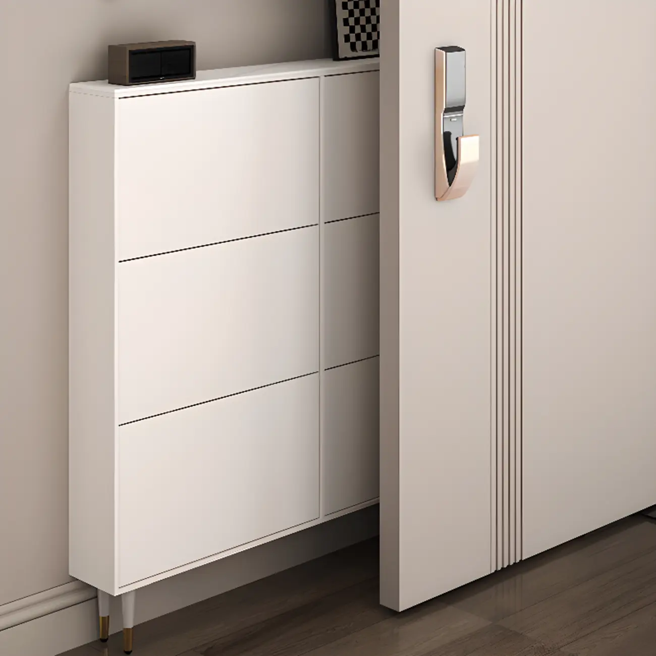 Modern White Wood Entryway Drop-Front Shoe Cabinet  Image - 3 | homeyfad