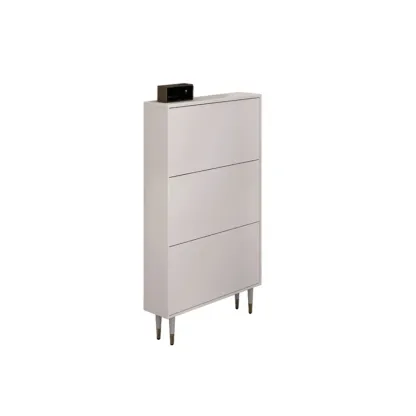 Modern White Wood Entryway Drop-Front Shoe Cabinet  Image - 4