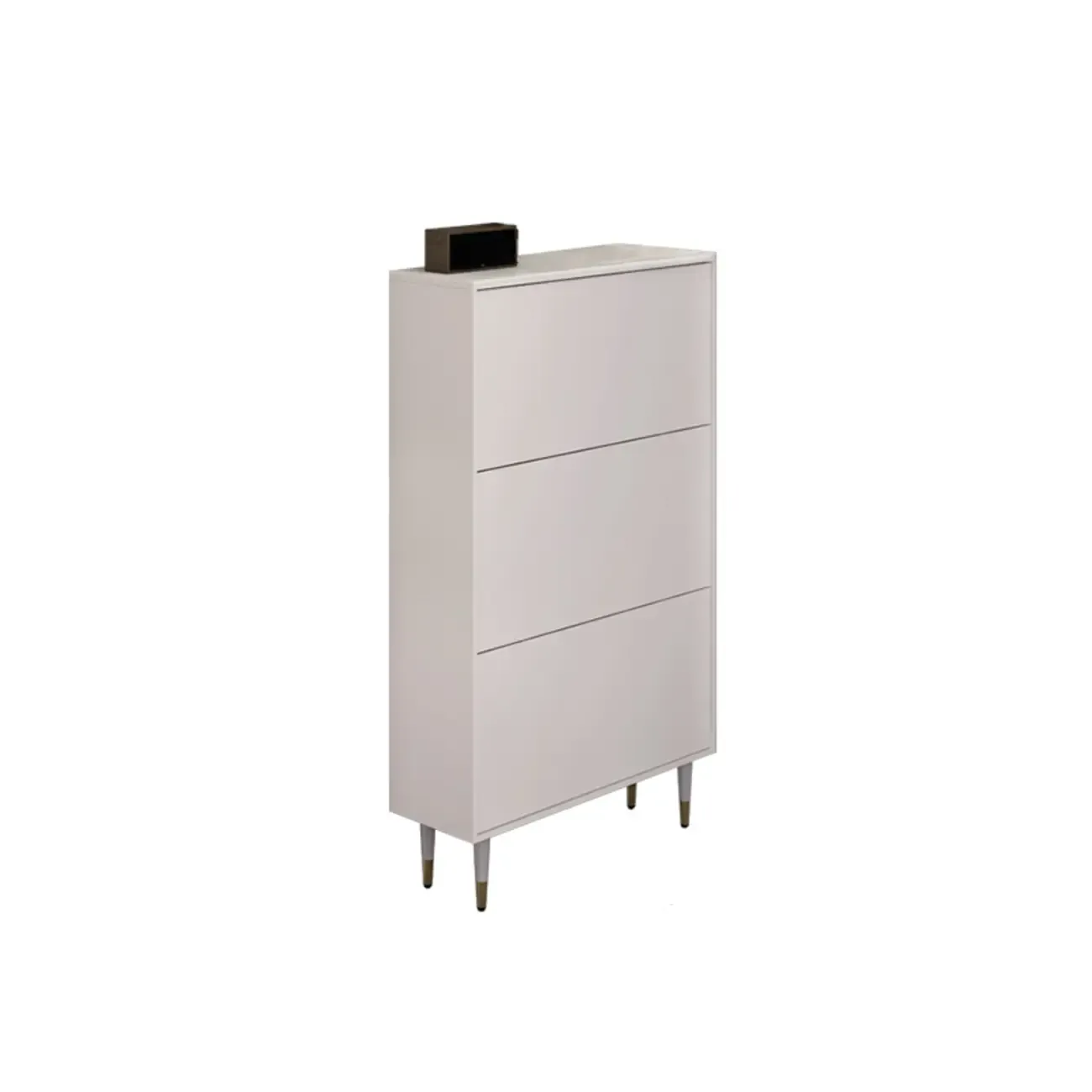 Modern White Wood Entryway Drop-Front Shoe Cabinet  Image - 5
