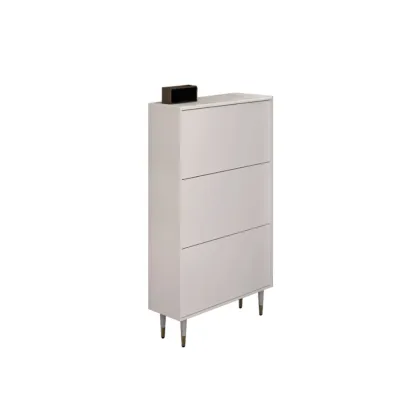 Modern White Wood Entryway Drop-Front Shoe Cabinet  Image - 5