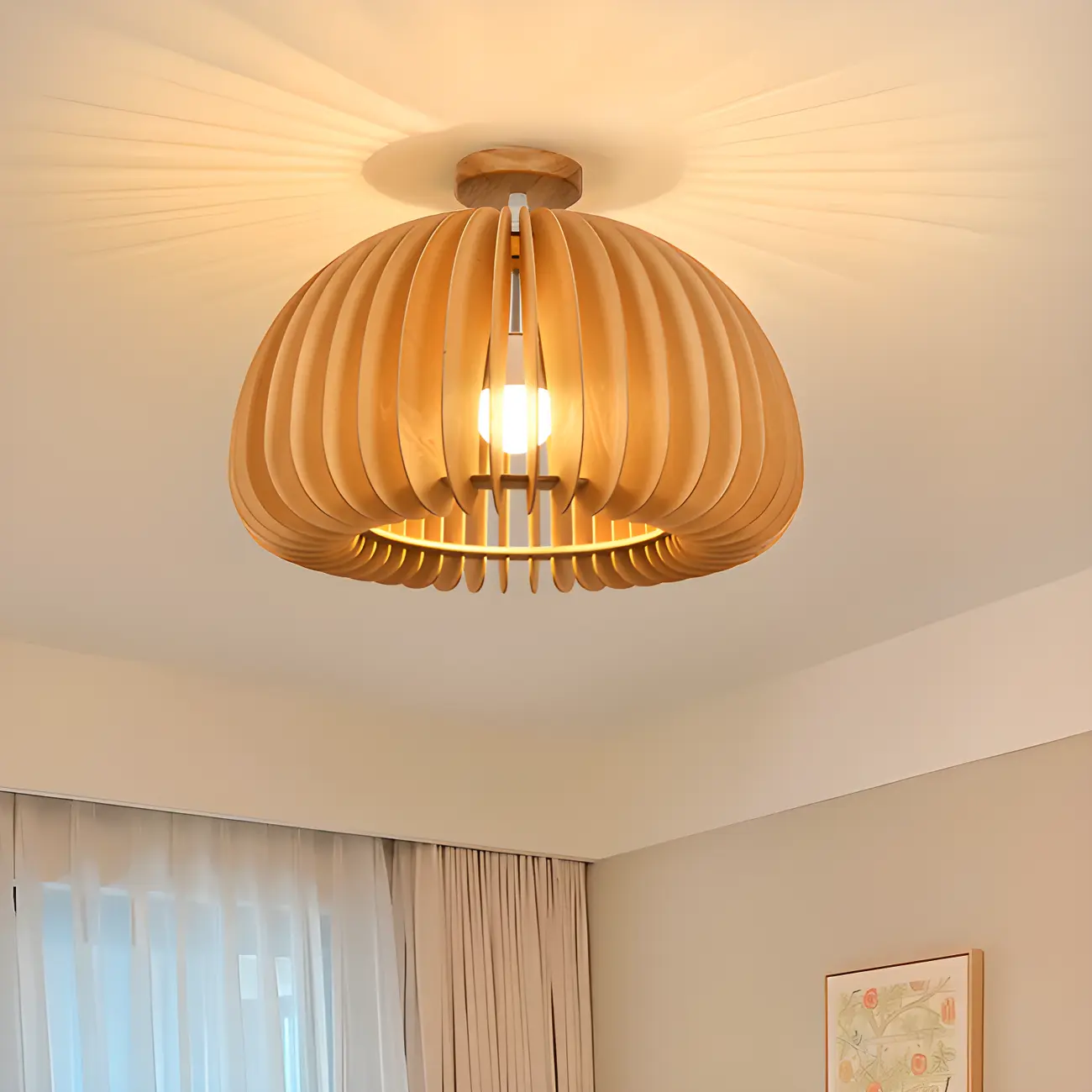 Natural Finish Dome Semi Flush Ceiling Light for Living Room | homeyfad